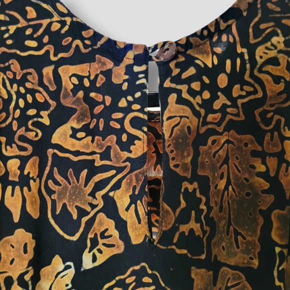 VINTAGE JAVA LAVA Tribal Tropical Floral Sun Dress Black & Brown - Picture 9 of 13